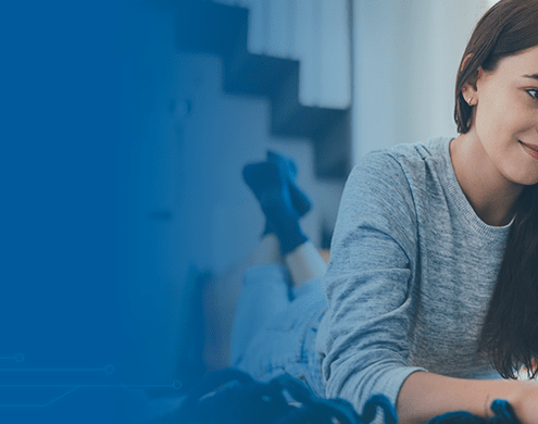 Female student using laptop