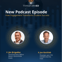 Headshots of two male executives, the host and guest of this podcast episode with TRANSFORMED branding.