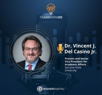 Dr. Vincent Del Casino Joins TRANSFORMED podcast as guest - smiling bearded white male executive