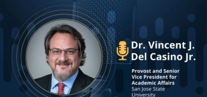 Dr. Vincent Del Casino Joins TRANSFORMED podcast as guest - smiling bearded white male executive