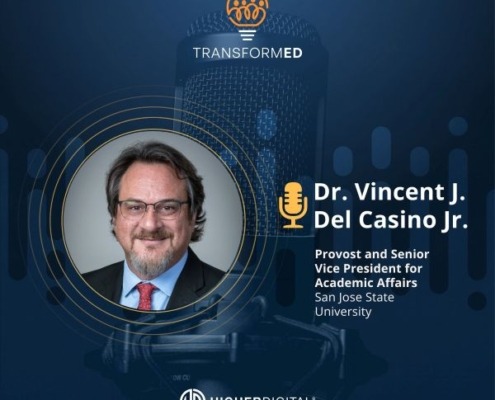 Dr. Vincent Del Casino Joins TRANSFORMED podcast as guest - smiling bearded white male executive